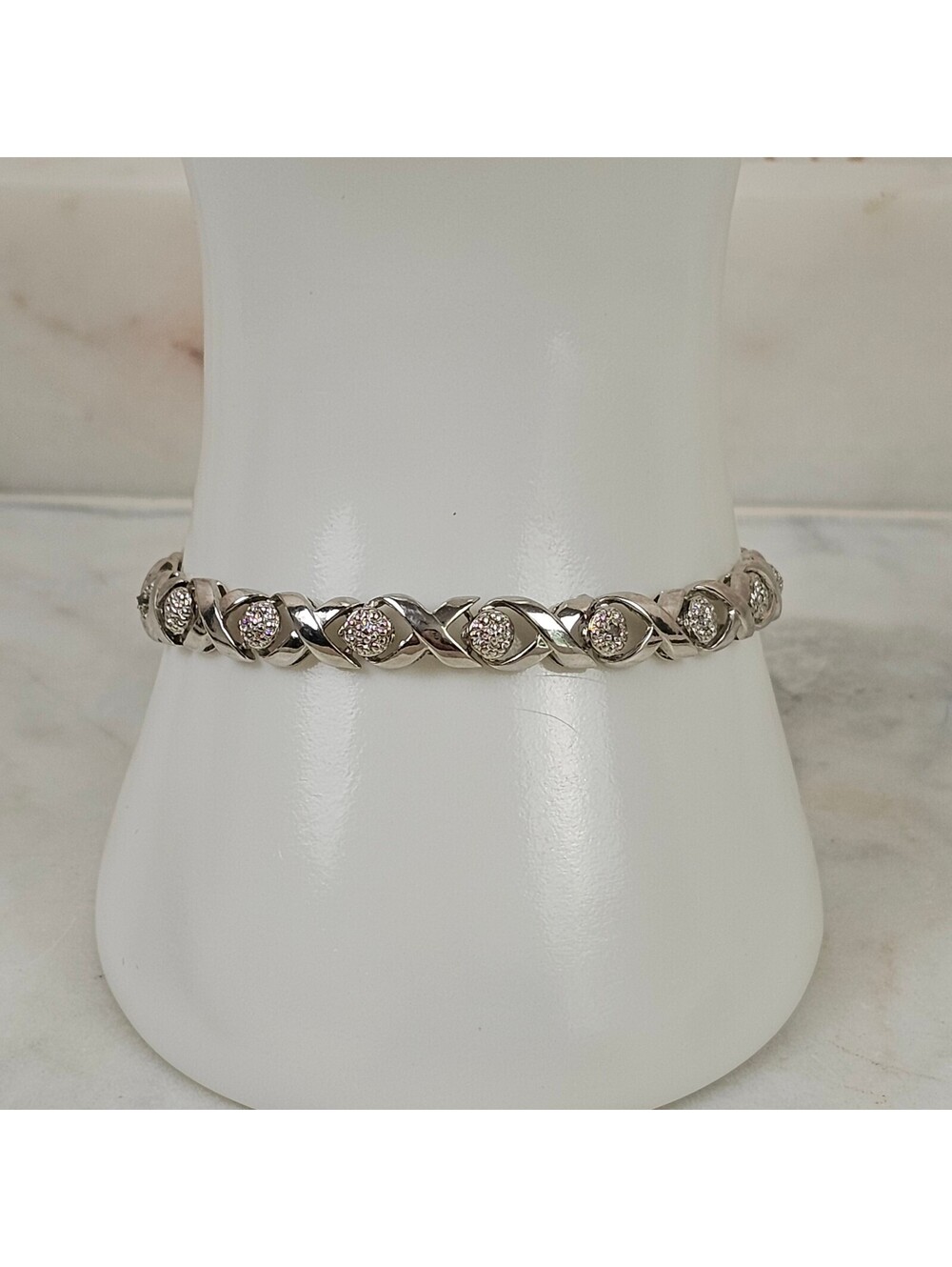 DBJ Dee Berkley 925 Sterling Silver CZ X Link Bracelet 7.5" Vintage